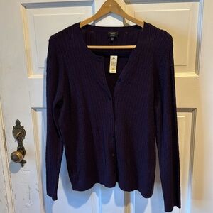 Talbots deep purple cable knit cotton cardigan.